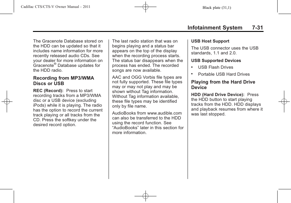 Infotainment system 7-31 | Cadillac 2011 CTS-V Sports Sedan User Manual | Page 239 / 492