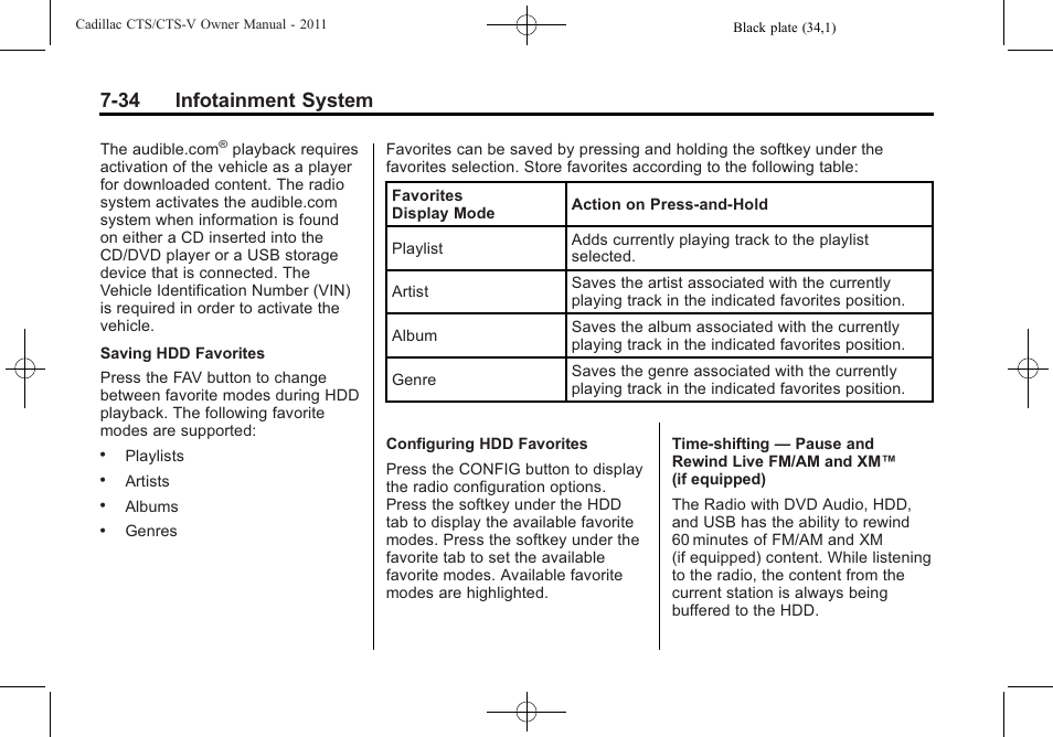 34 infotainment system | Cadillac 2011 CTS-V Sports Sedan User Manual | Page 242 / 492