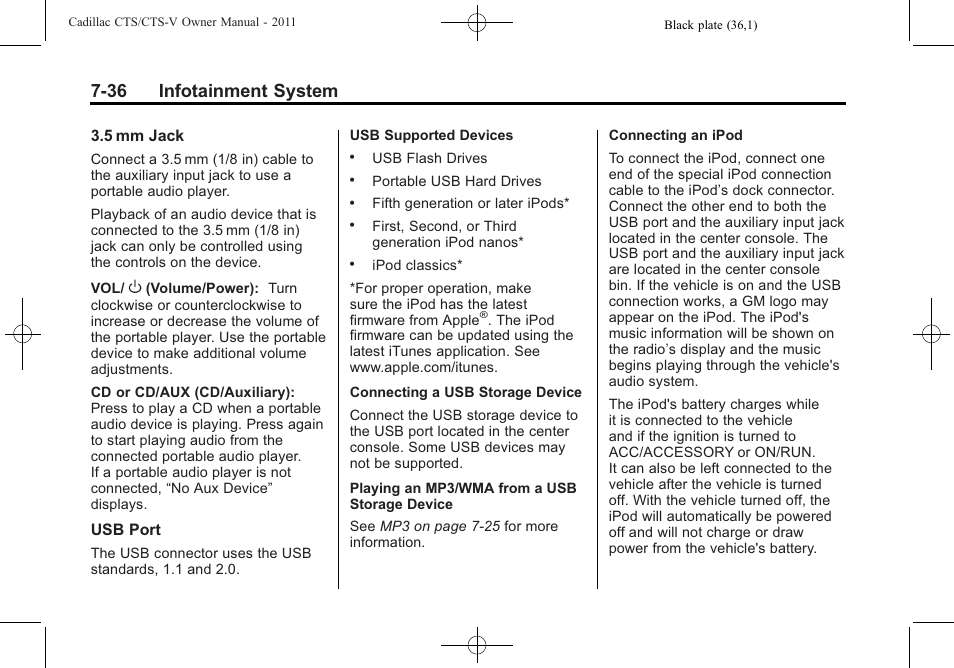 36 infotainment system | Cadillac 2011 CTS-V Sports Sedan User Manual | Page 244 / 492