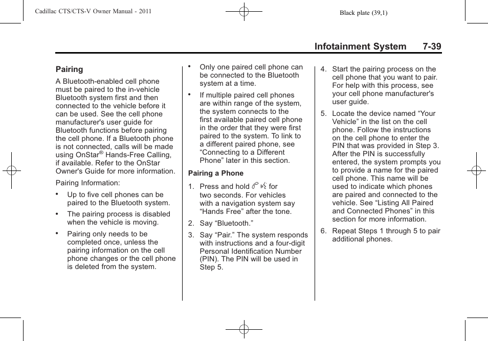 Infotainment system 7-39 | Cadillac 2011 CTS-V Sports Sedan User Manual | Page 247 / 492