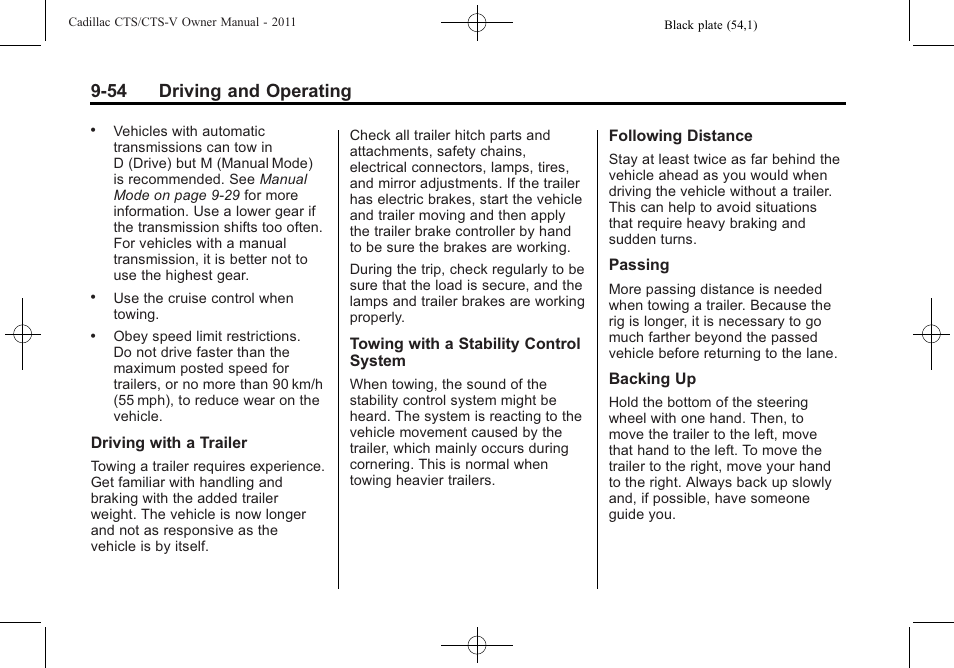 54 driving and operating | Cadillac 2011 CTS-V Sports Sedan User Manual | Page 316 / 492