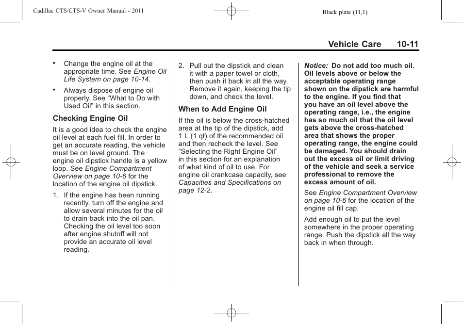 Vehicle care 10-11 | Cadillac 2011 CTS-V Sports Sedan User Manual | Page 333 / 492