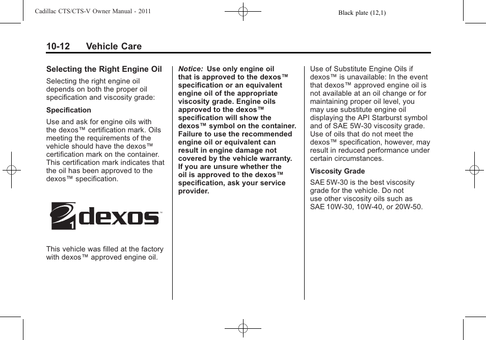 12 vehicle care | Cadillac 2011 CTS-V Sports Sedan User Manual | Page 334 / 492