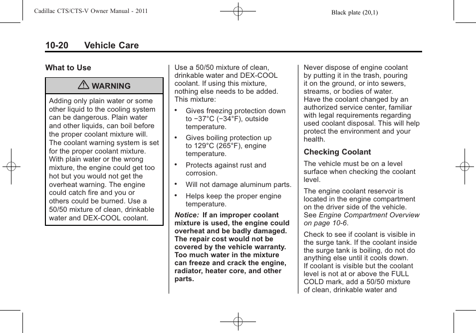 20 vehicle care | Cadillac 2011 CTS-V Sports Sedan User Manual | Page 342 / 492