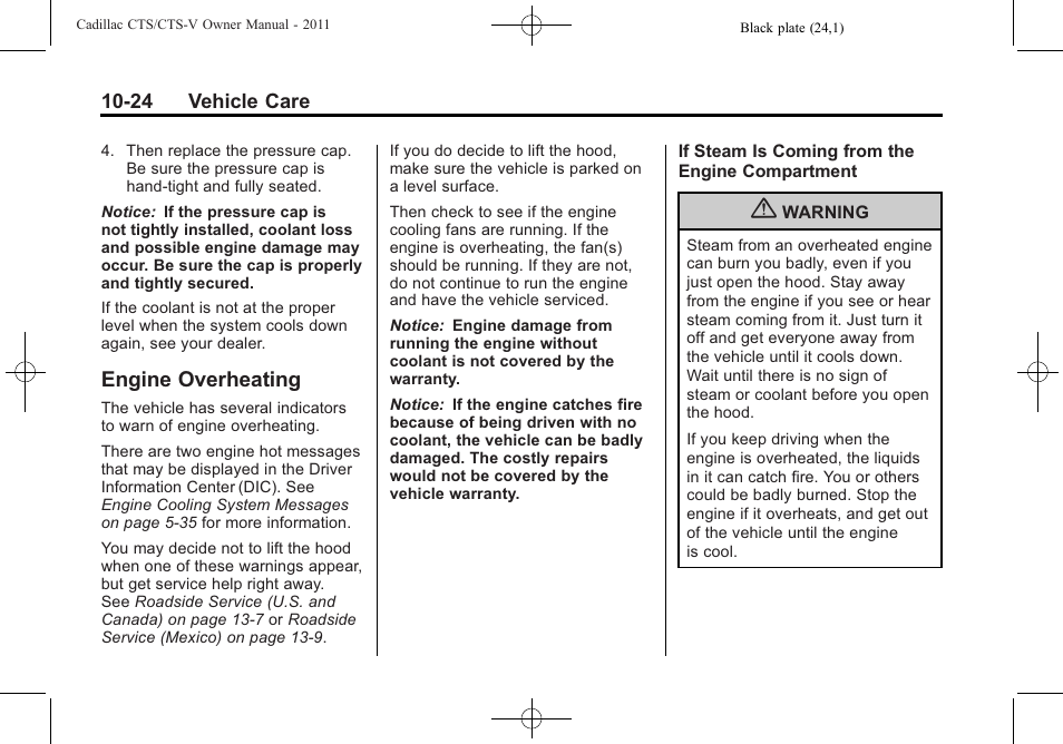 Engine overheating, Engine overheating -24, High | Cadillac 2011 CTS-V Sports Sedan User Manual | Page 346 / 492