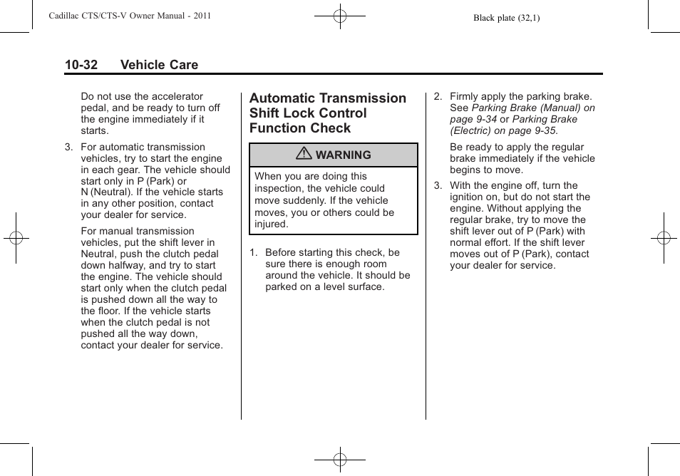 Automatic transmission shift, Lock control function check -32 | Cadillac 2011 CTS-V Sports Sedan User Manual | Page 354 / 492