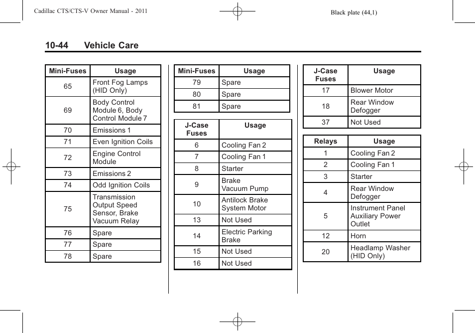 44 vehicle care | Cadillac 2011 CTS-V Sports Sedan User Manual | Page 366 / 492