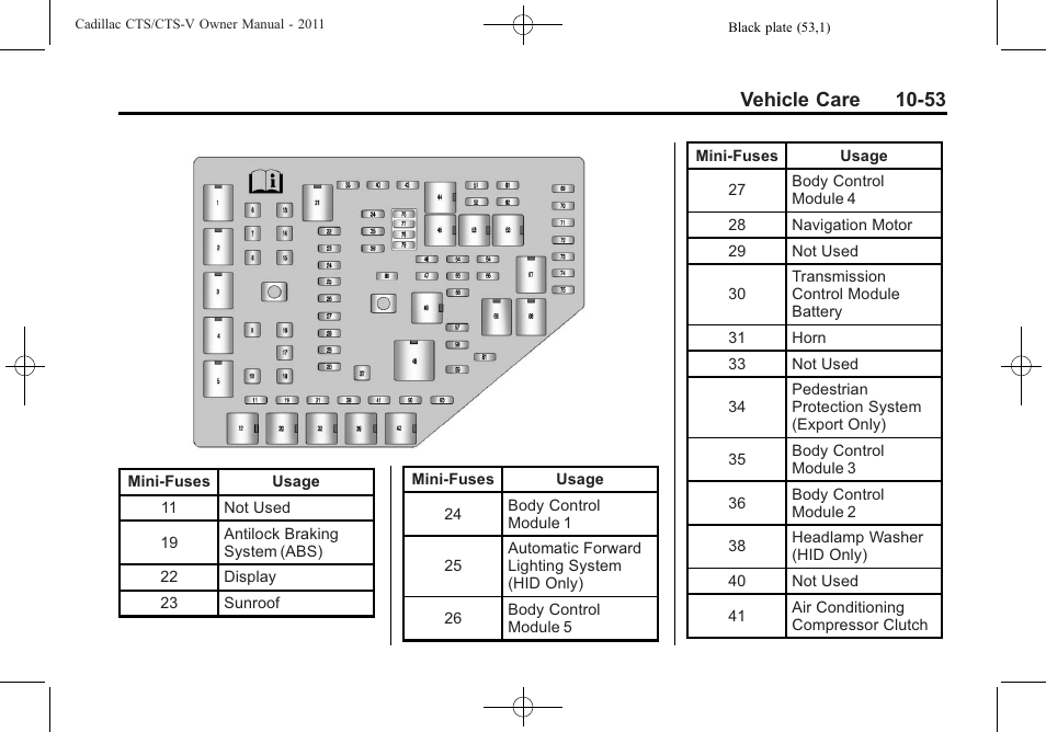 Vehicle care 10-53 | Cadillac 2011 CTS-V Sports Sedan User Manual | Page 375 / 492