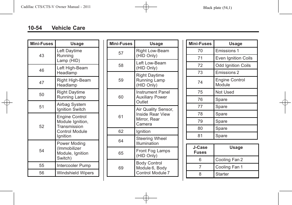 54 vehicle care | Cadillac 2011 CTS-V Sports Sedan User Manual | Page 376 / 492