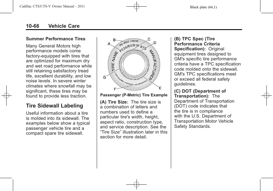 Tire sidewall labeling, Tire sidewall labeling -66 | Cadillac 2011 CTS-V Sports Sedan User Manual | Page 388 / 492