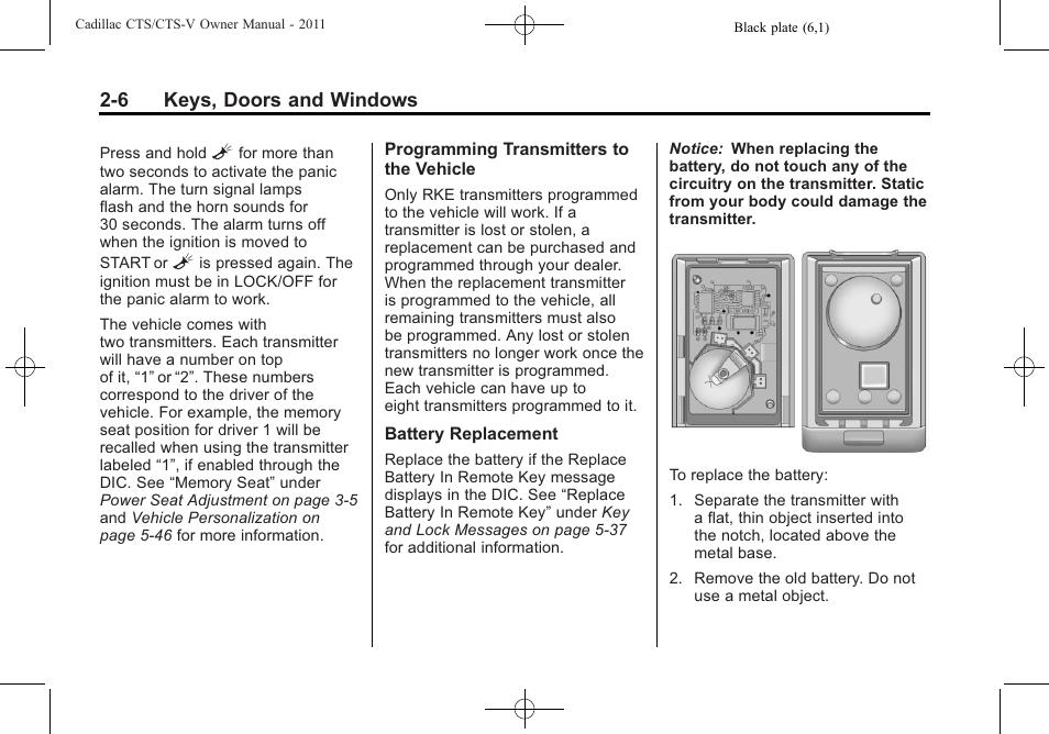 Cadillac 2011 CTS-V Sports Sedan User Manual | Page 40 / 492