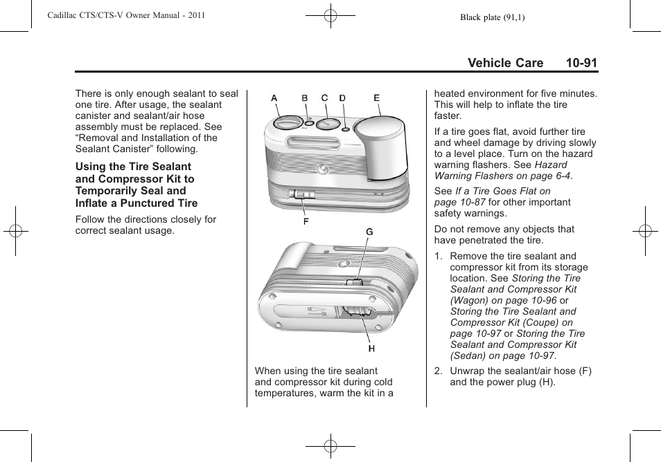 Vehicle care 10-91 | Cadillac 2011 CTS-V Sports Sedan User Manual | Page 413 / 492