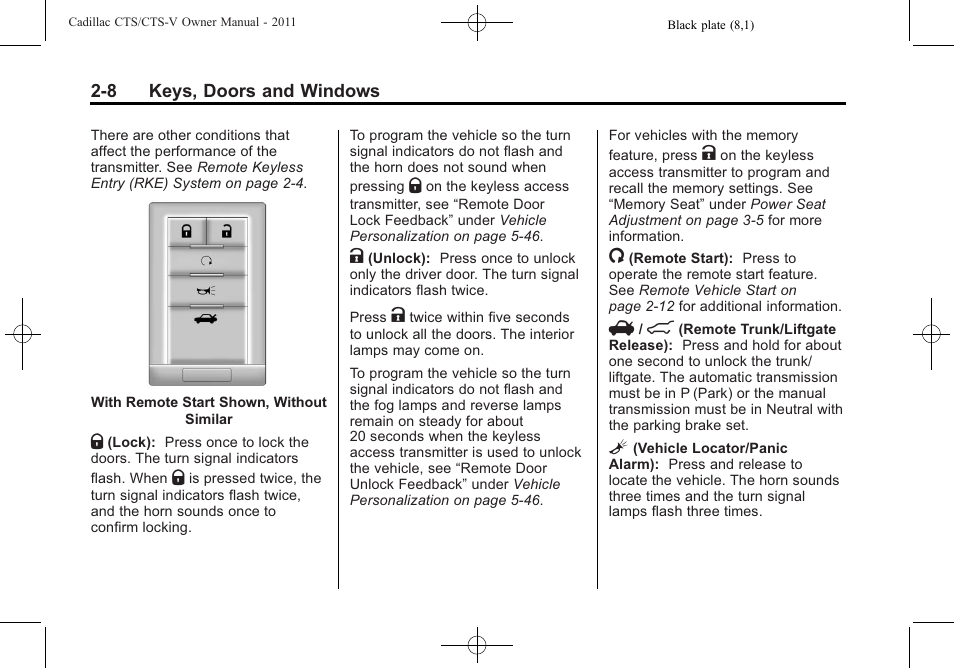 Cadillac 2011 CTS-V Sports Sedan User Manual | Page 42 / 492