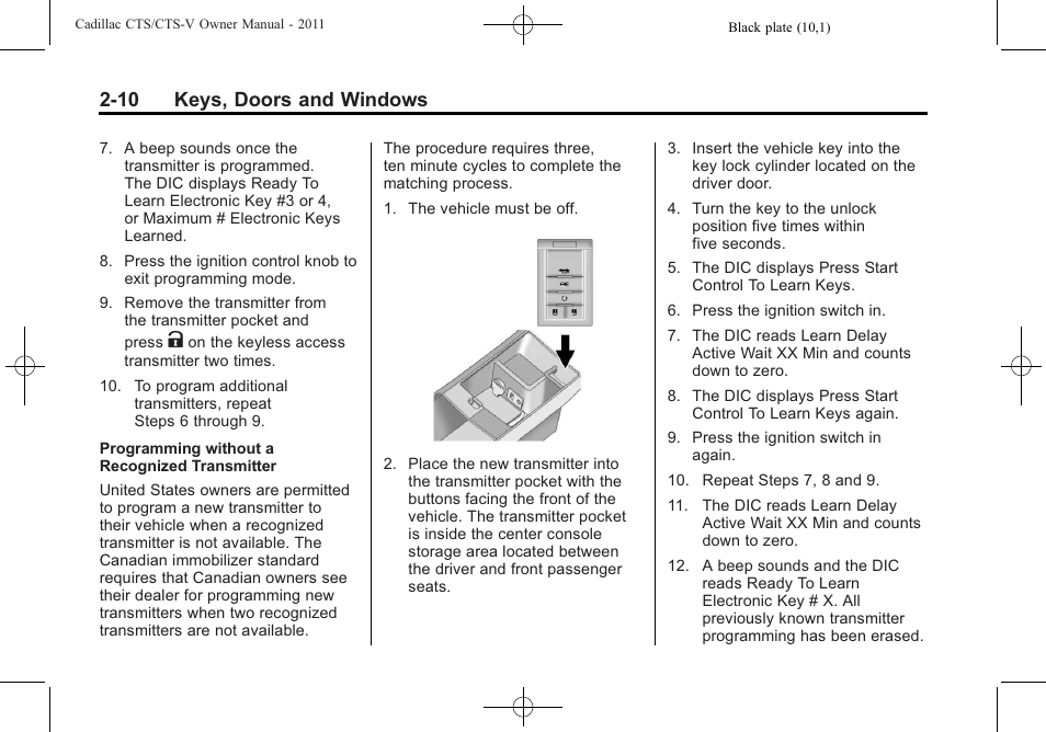 10 keys, doors and windows | Cadillac 2011 CTS-V Sports Sedan User Manual | Page 44 / 492