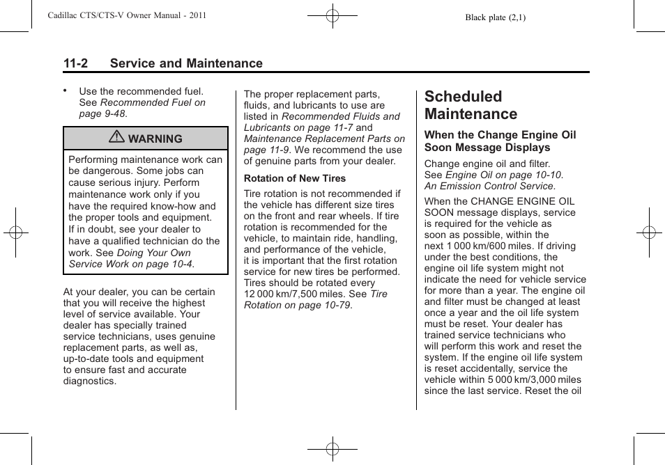 Scheduled maintenance, Scheduled maintenance -2, Maintenance | Cadillac 2011 CTS-V Sports Sedan User Manual | Page 444 / 492