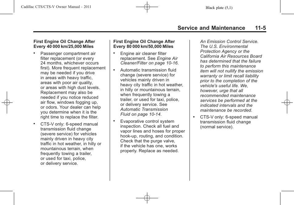 Service and maintenance 11-5 | Cadillac 2011 CTS-V Sports Sedan User Manual | Page 447 / 492