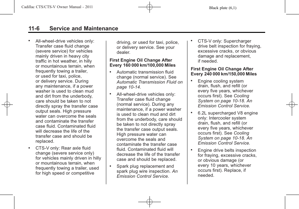 6 service and maintenance | Cadillac 2011 CTS-V Sports Sedan User Manual | Page 448 / 492