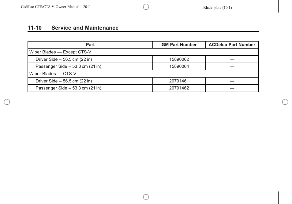 10 service and maintenance | Cadillac 2011 CTS-V Sports Sedan User Manual | Page 452 / 492