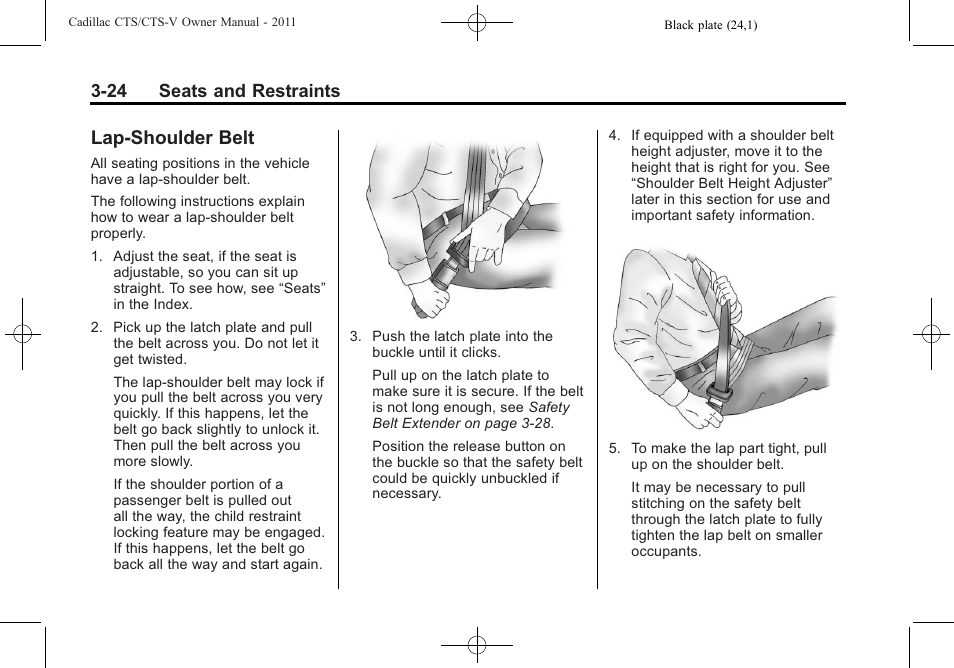 Lap-shoulder belt, Lap-shoulder belt -24, Airbag | 24 seats and restraints | Cadillac 2011 CTS-V Sports Sedan User Manual | Page 94 / 492