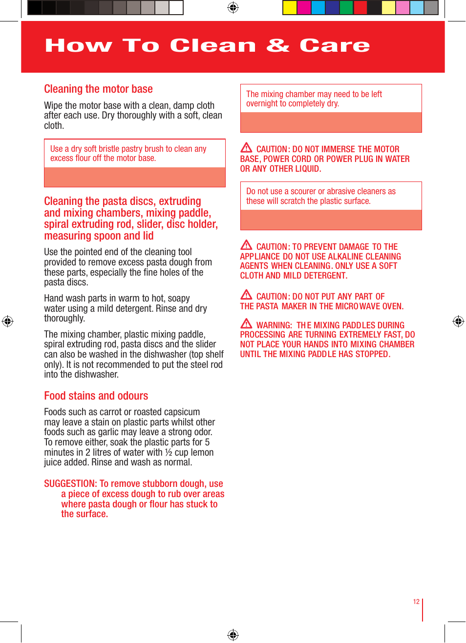 How to clean & care | Viante CUC-25PM Pasta Maker Instruction Manual User Manual | Page 13 / 22