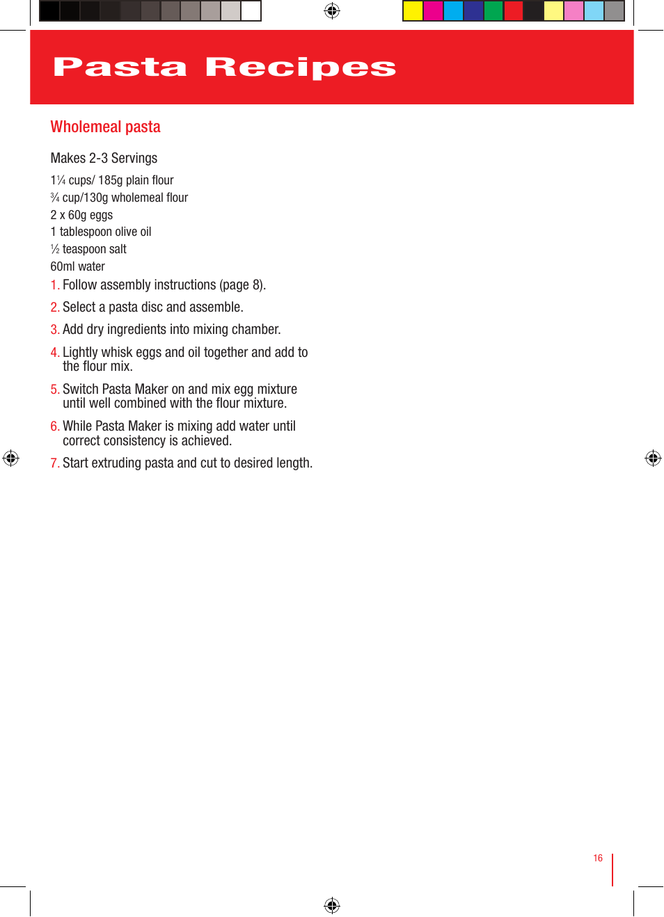 Pasta recipes, Wholemeal pasta | Viante CUC-25PM Pasta Maker Instruction Manual User Manual | Page 17 / 22