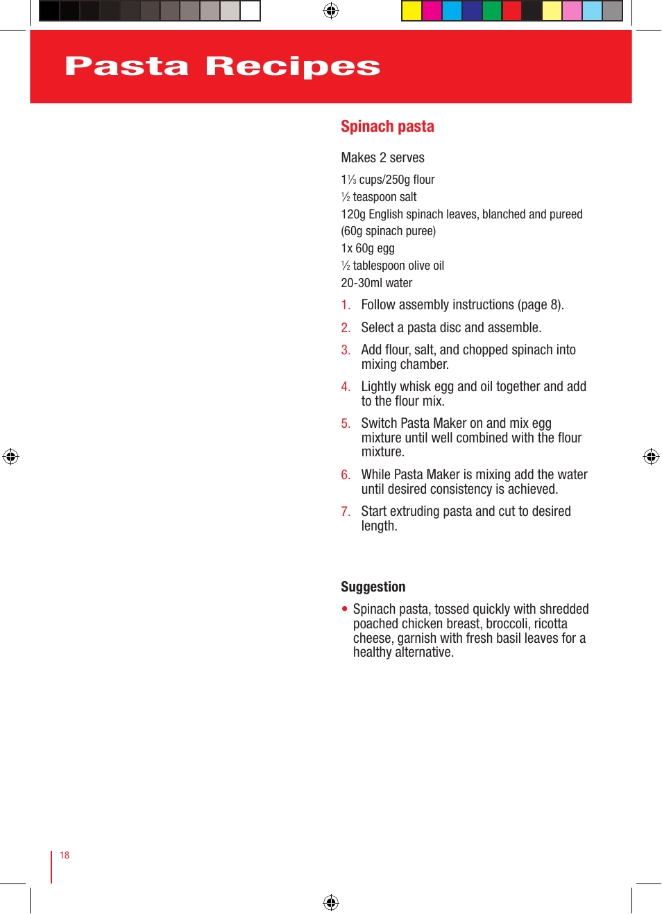 Pasta recipes, Spinach pasta | Viante CUC-25PM Pasta Maker Instruction Manual User Manual | Page 19 / 22