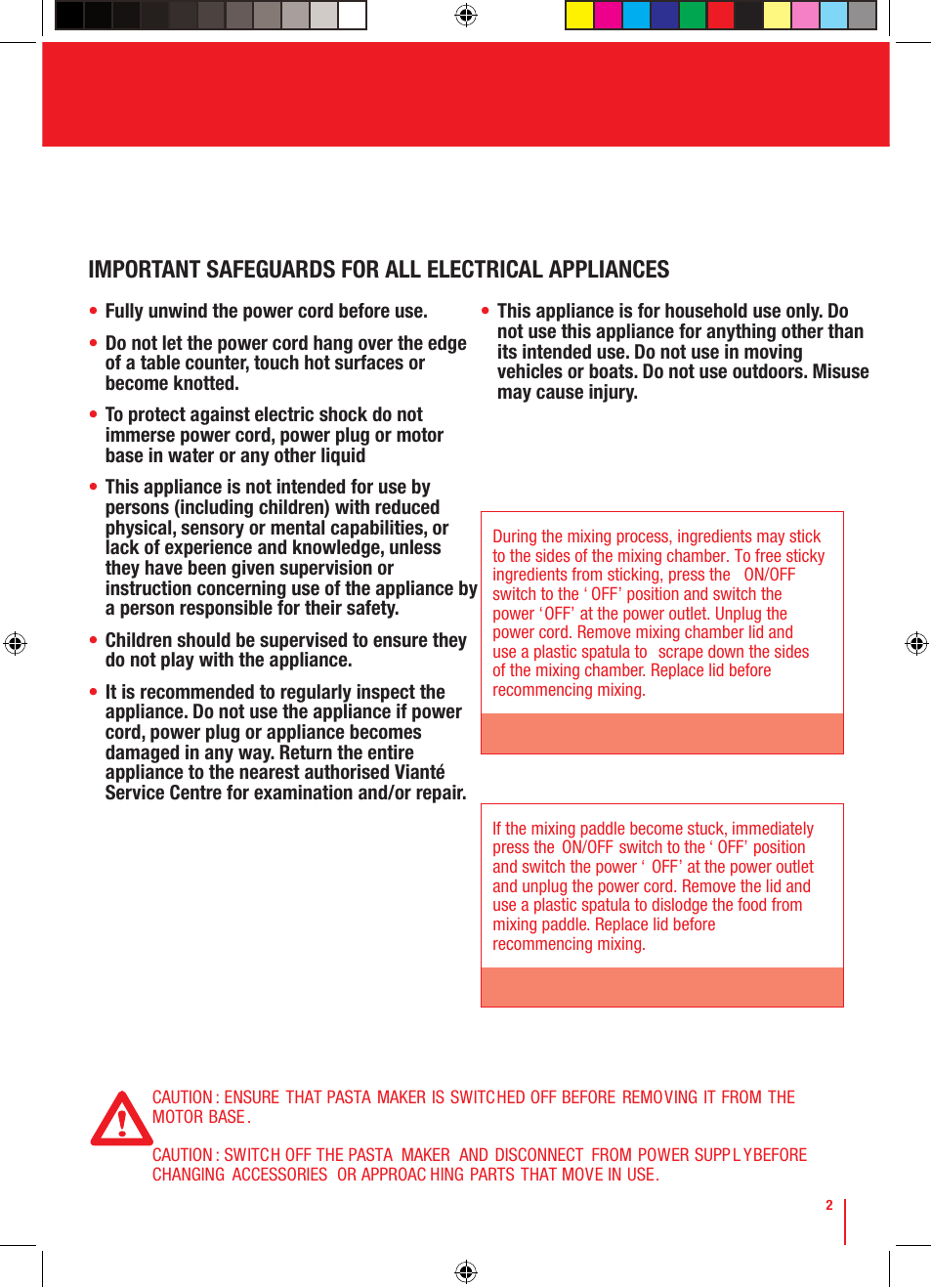 Important safeguards for all electrical appliances | Viante CUC-25PM Pasta Maker Instruction Manual User Manual | Page 3 / 22