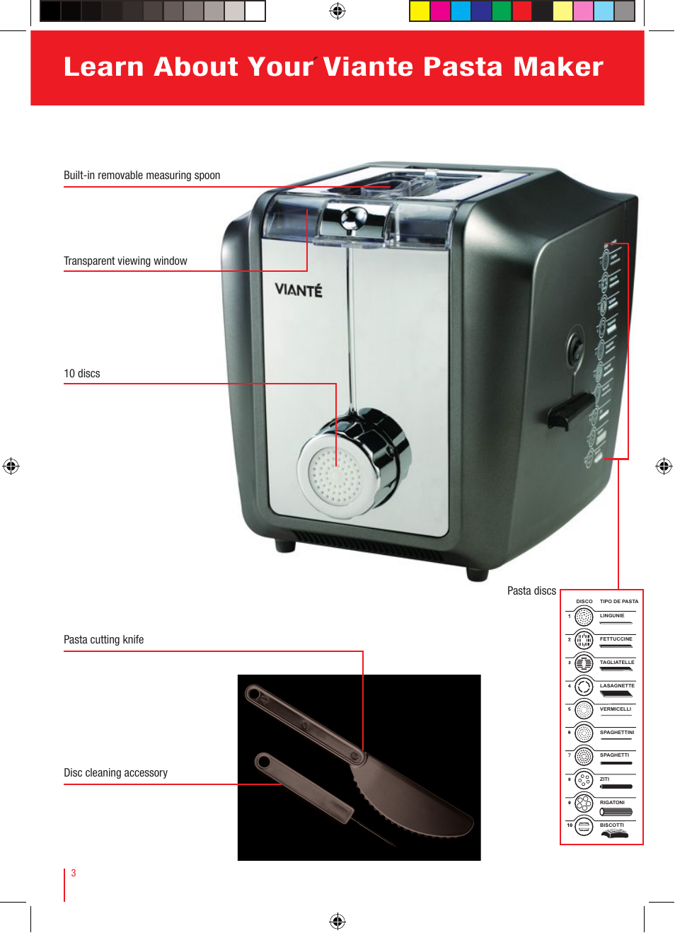 Learn about your viante pasta maker | Viante CUC-25PM Pasta Maker Instruction Manual User Manual | Page 4 / 22