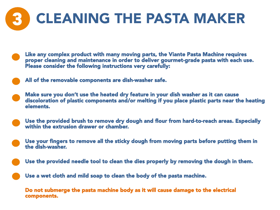Cleaning the pasta maker | Viante CUC-25PM Pasta Maker Quick Guide User Manual | Page 11 / 11