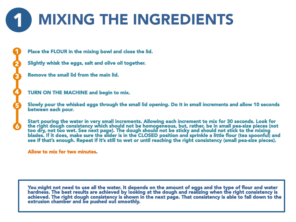 Mixing the ingredients | Viante CUC-25PM Pasta Maker Quick Guide User Manual | Page 7 / 11