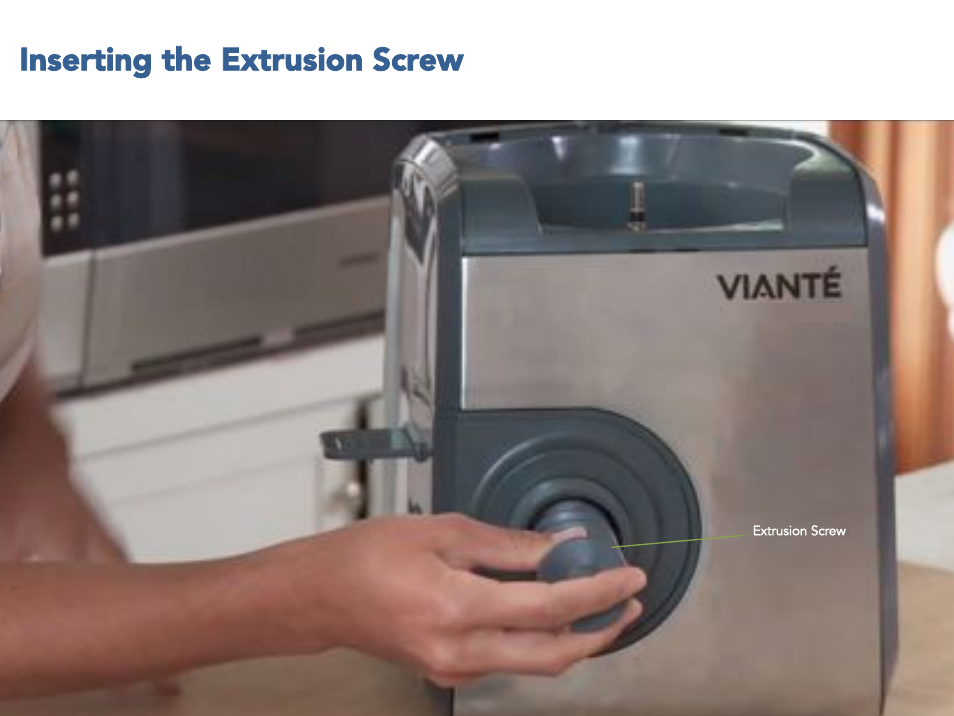 Inserting the extrusion screw | Viante CUC-26PM Pasta Perfetto Quick Guide User Manual | Page 6 / 15