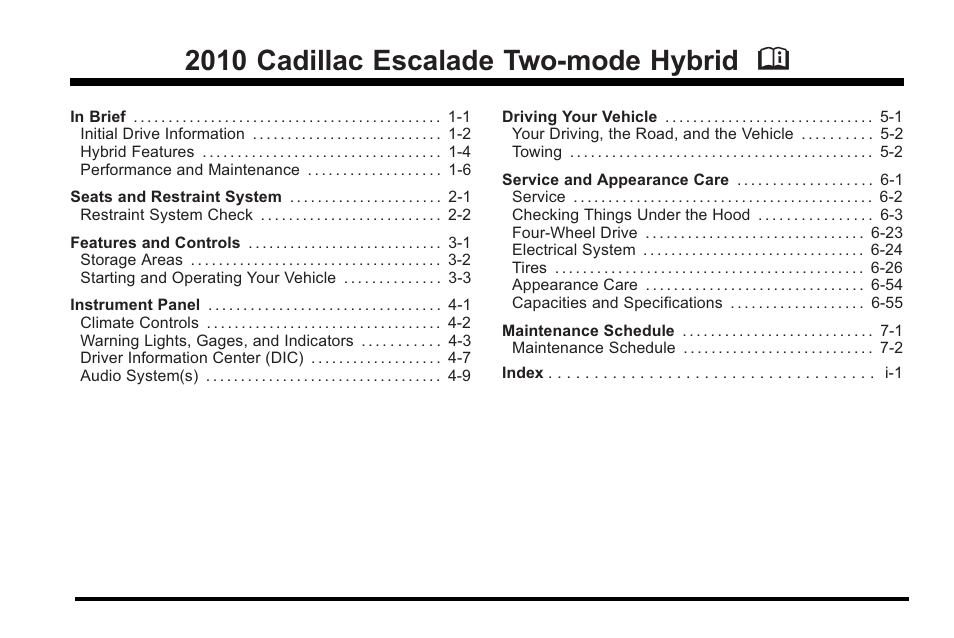 Cadillac 2010 Escalade Hybrid User Manual | 112 pages