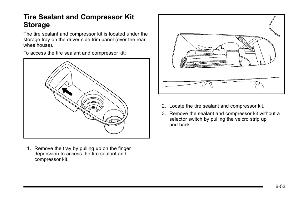 Tire sealant and compressor kit storage, Tire sealant and compressor kit storage -53 | Cadillac 2010 Escalade Hybrid User Manual | Page 103 / 112