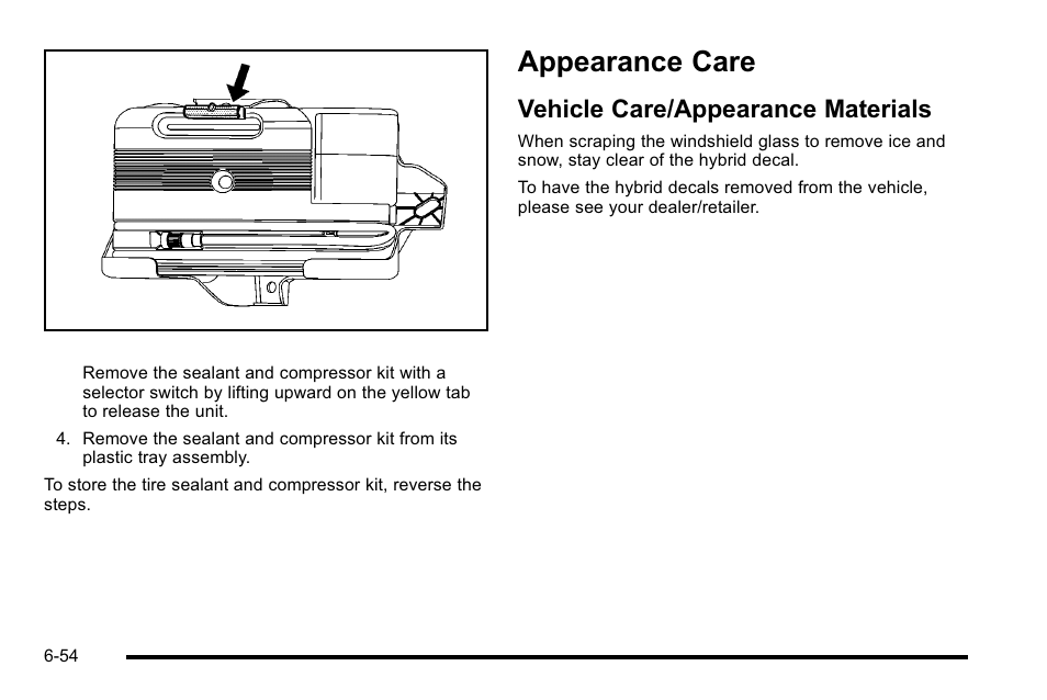 Appearance care, Vehicle care/appearance materials, Appearance care -54 | Care/appearance materials -54 | Cadillac 2010 Escalade Hybrid User Manual | Page 104 / 112