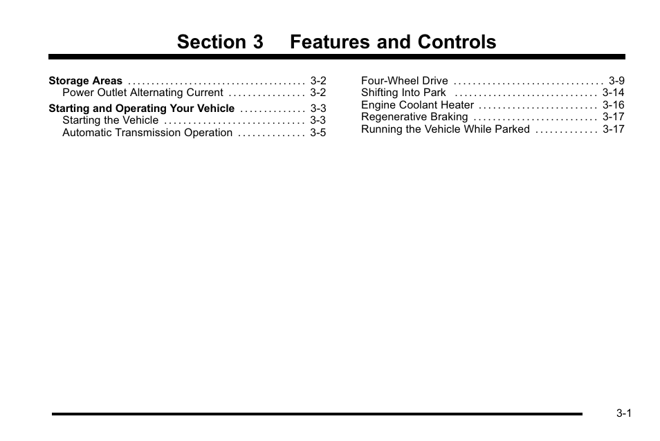 Features and controls, Features and controls -1 | Cadillac 2010 Escalade Hybrid User Manual | Page 13 / 112