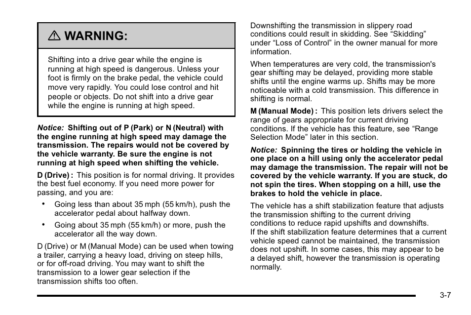 Warning | Cadillac 2010 Escalade Hybrid User Manual | Page 19 / 112