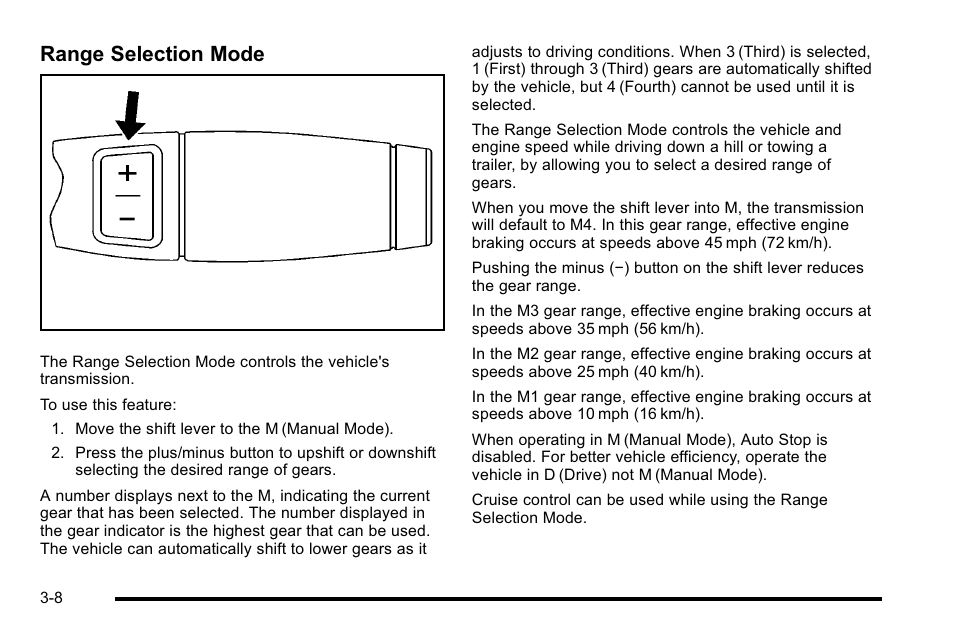 Range selection mode | Cadillac 2010 Escalade Hybrid User Manual | Page 20 / 112