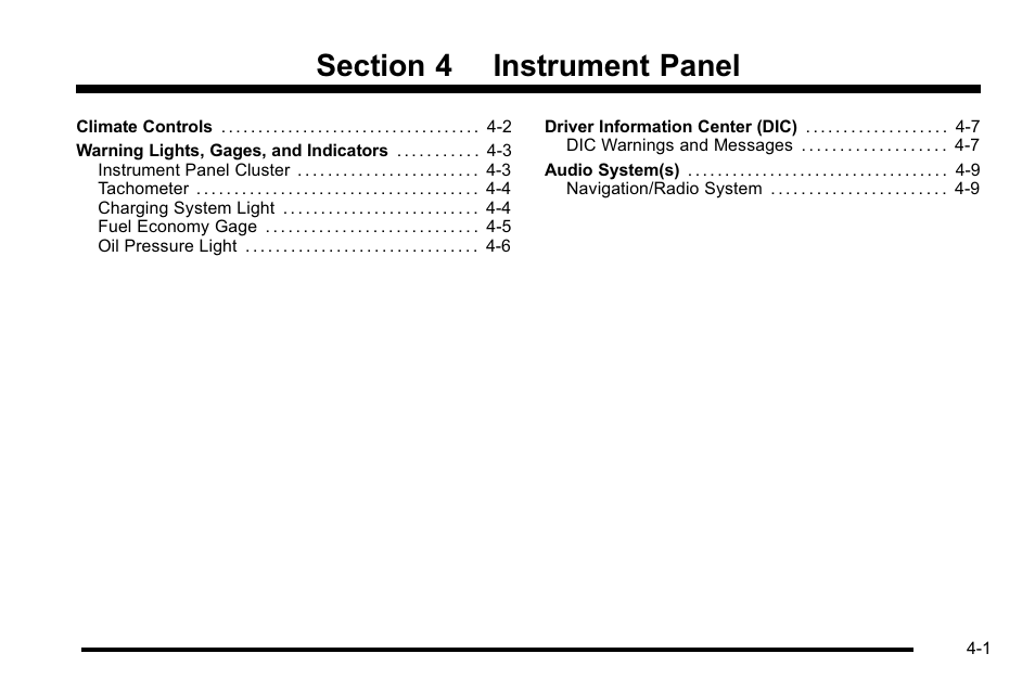 Instrument panel, Instrument panel -1 | Cadillac 2010 Escalade Hybrid User Manual | Page 31 / 112