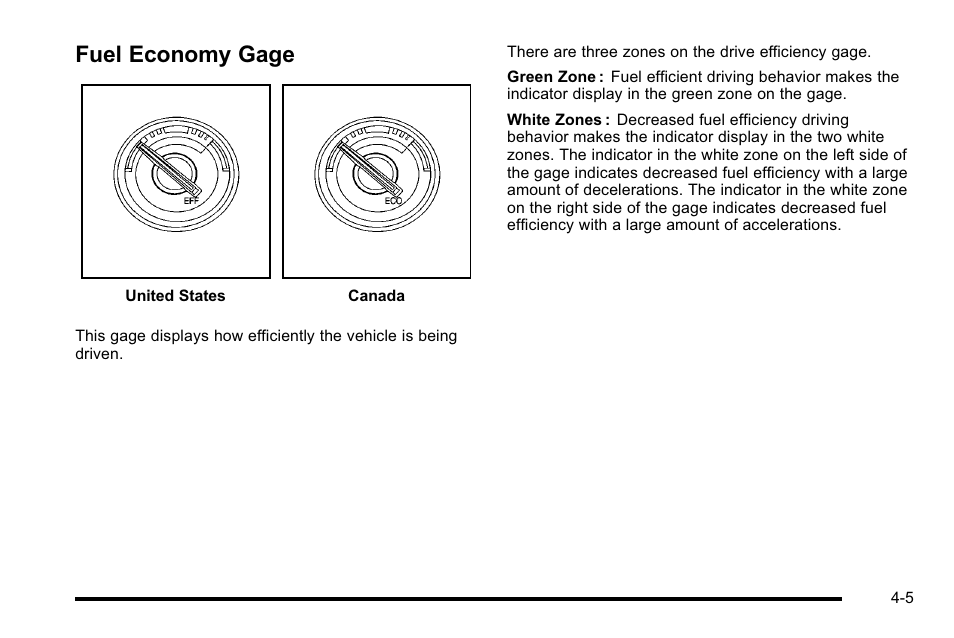 Fuel economy gage, Fuel economy gage -5 | Cadillac 2010 Escalade Hybrid User Manual | Page 35 / 112