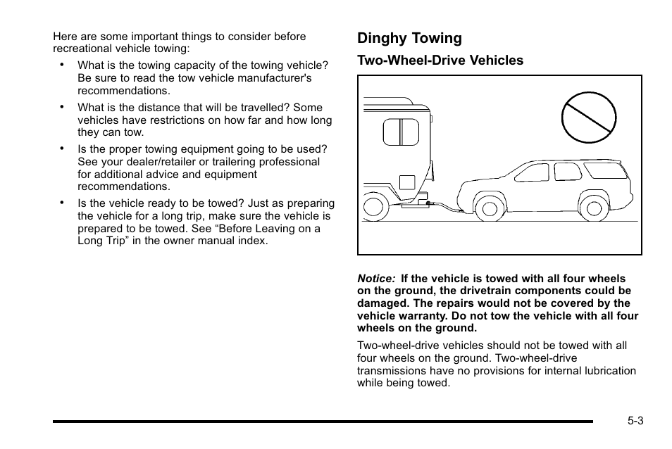 Dinghy towing, Two-wheel-drive vehicles | Cadillac 2010 Escalade Hybrid User Manual | Page 43 / 112