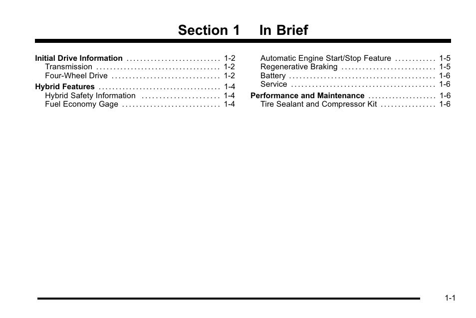 In brief, In brief -1 | Cadillac 2010 Escalade Hybrid User Manual | Page 5 / 112