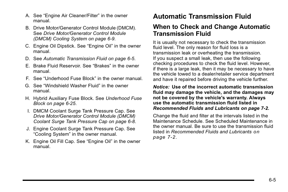 Automatic transmission fluid, Automatic transmission fluid -5 | Cadillac 2010 Escalade Hybrid User Manual | Page 55 / 112