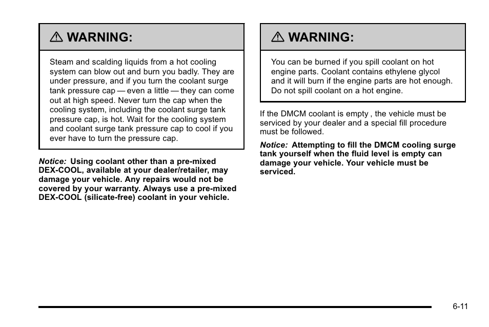 Warning | Cadillac 2010 Escalade Hybrid User Manual | Page 61 / 112