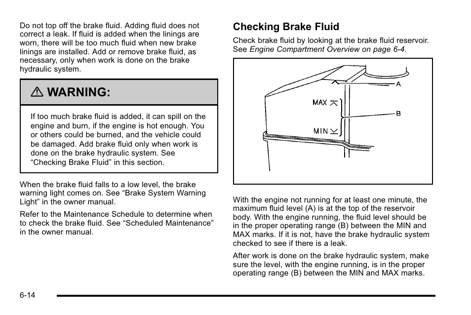 Warning, Checking brake fluid | Cadillac 2010 Escalade Hybrid User Manual | Page 64 / 112