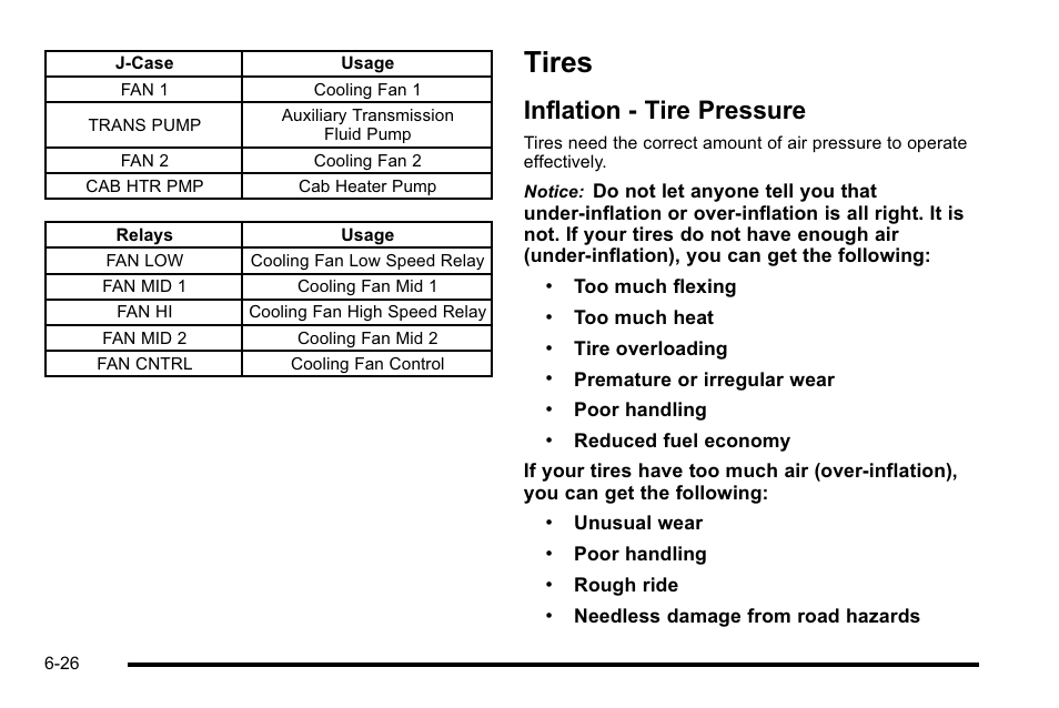 Tires, Inflation - tire pressure, Tires -26 | Inflation - tire pressure -26 | Cadillac 2010 Escalade Hybrid User Manual | Page 76 / 112