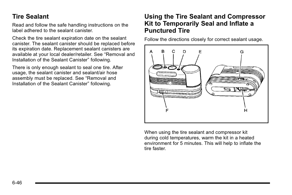 Tire sealant | Cadillac 2010 Escalade Hybrid User Manual | Page 96 / 112