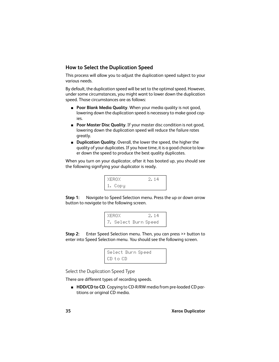 How to select the duplication speed | Vinpower Digital Xerox Standard User Manual | Page 35 / 74