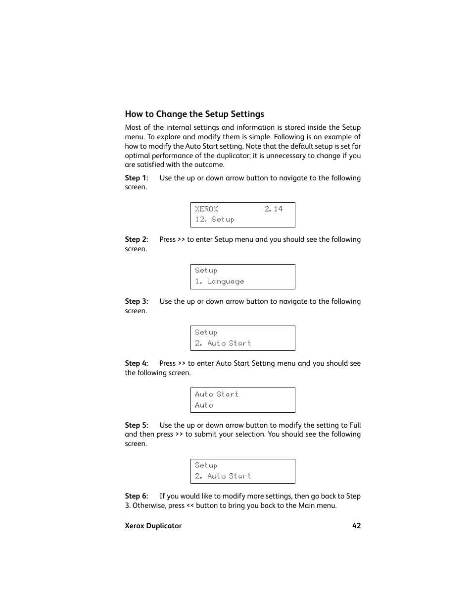 How to change the setup settings | Vinpower Digital Xerox Standard User Manual | Page 42 / 74