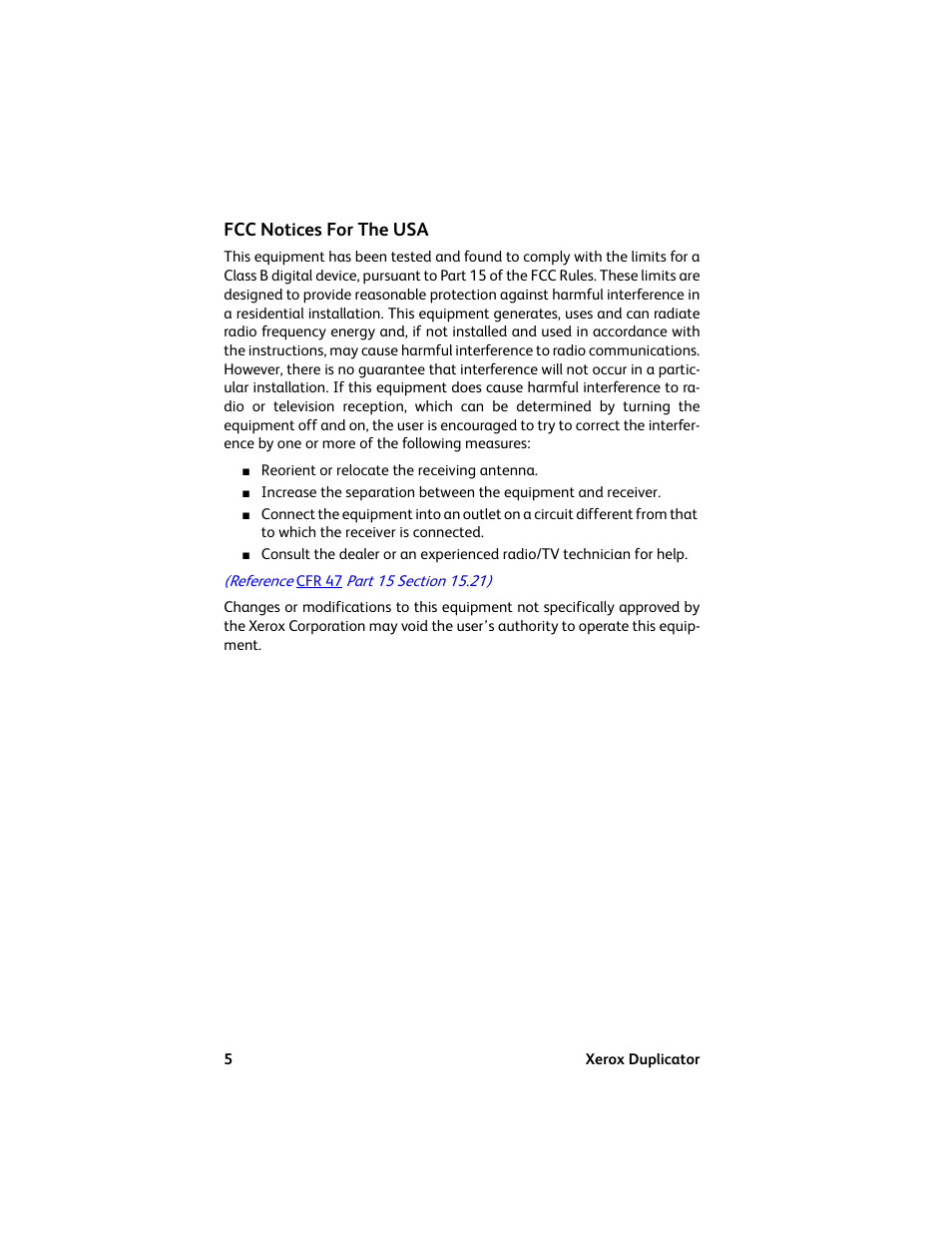 Fcc notices for the usa | Vinpower Digital Xerox Standard User Manual | Page 5 / 74