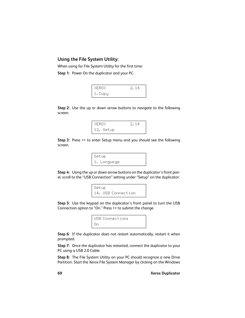 Using the file system utility | Vinpower Digital Xerox Standard User Manual | Page 69 / 74